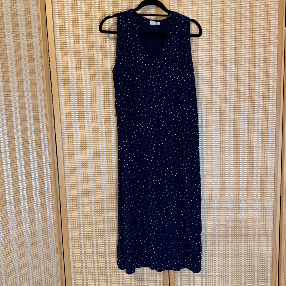 GAP Womens Navy Blue Polka Dot Sleeveless V-Neck Midi Shift Dress Size M
